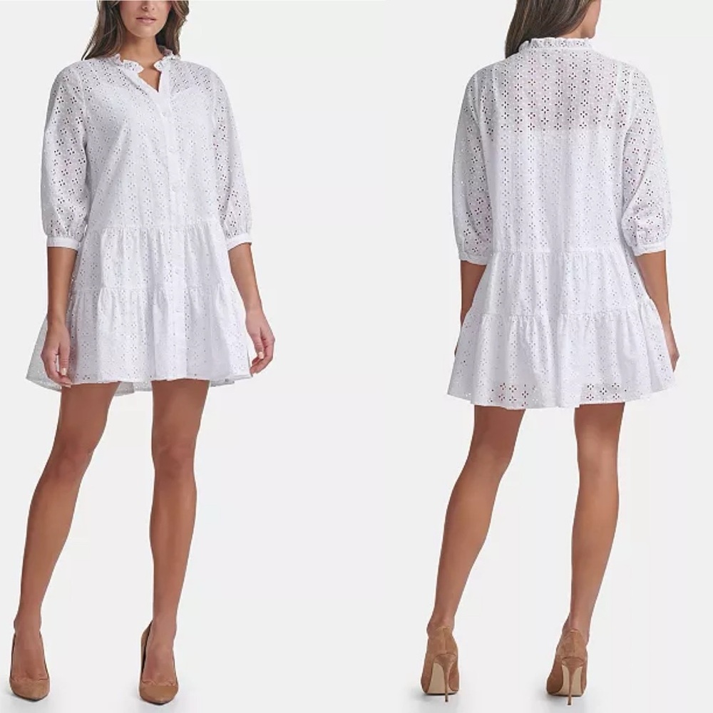 TOMMY HILFIGER cotton eyelet tiered dress